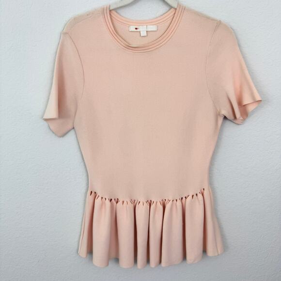 Jonathan Simkhai Womens Knit Peplum Top Blouse Size M Short Sleeve Pastel Blush - Picture 1 of 7